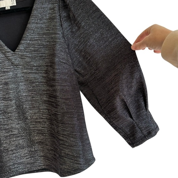 Anthropologie RO&DE Cassidy Metallic Shimmer Blouse, Black Noir, Size S - Picture 6 of 10